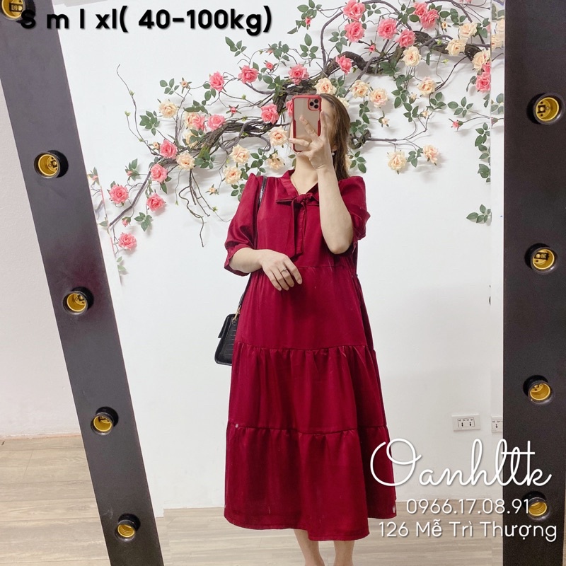 Đầm bầu đi tiệc - Váy bầu thiết kế màu đỏ mặc đi chơi tết dài tay ngắn tay dáng tầng màu đỏ đô siêu sang