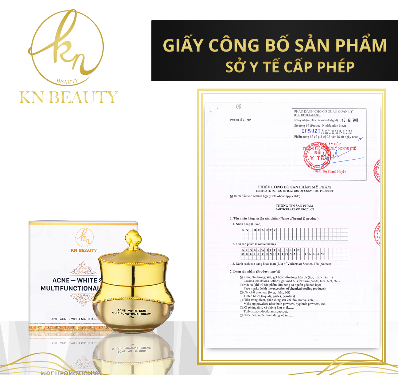 Bộ 3 sản phẩm Trắng Da Ngừa mụn: Kem dưỡng 25g + Serum 30ml+ Sữa rửa mặt 100g Kn Beauty