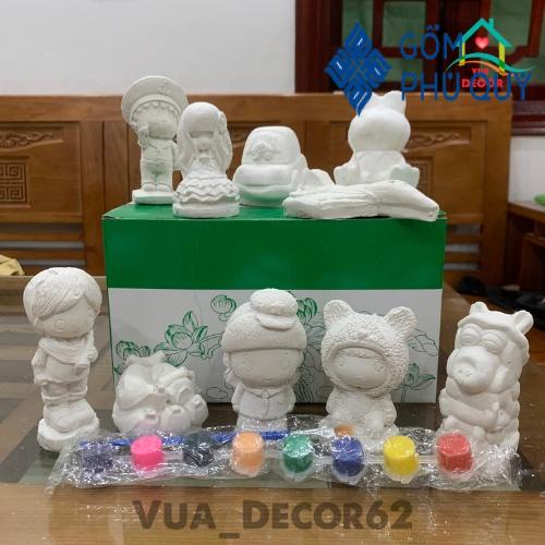 Tượng Tô Màu, Thạch Cao Cho Bé Combo 10 Tượng 7-9cm Cọ Vẽ, Hộp Màu