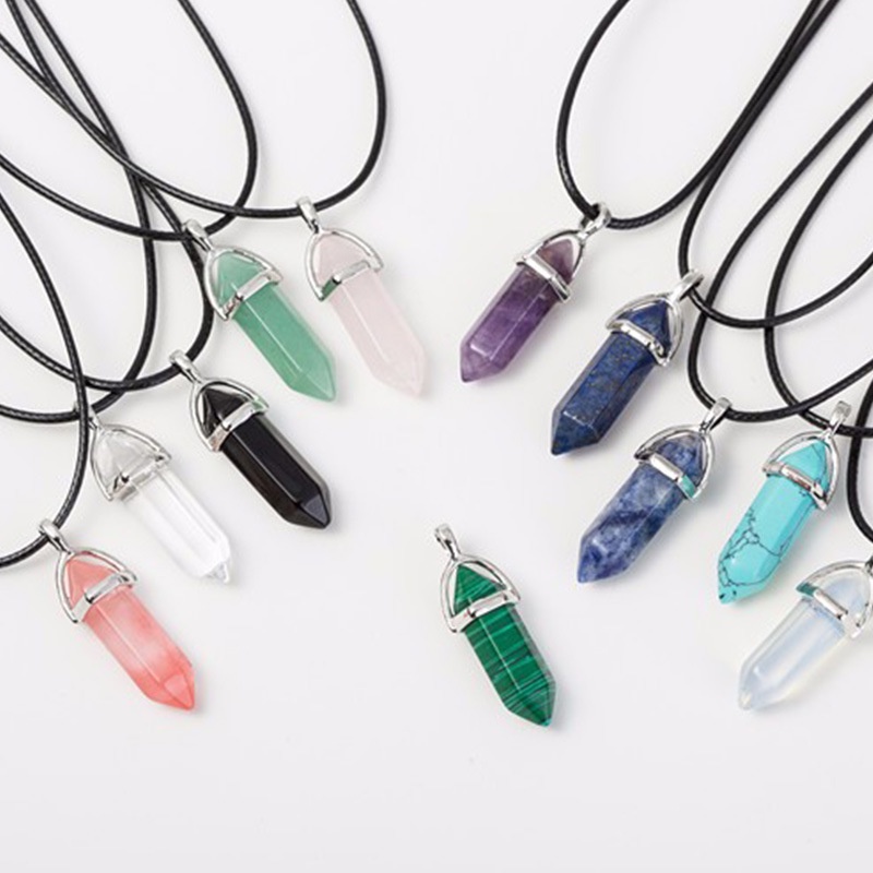 Vòng cổ Da Mặt Đá Trụ Lục Giác Chakra
