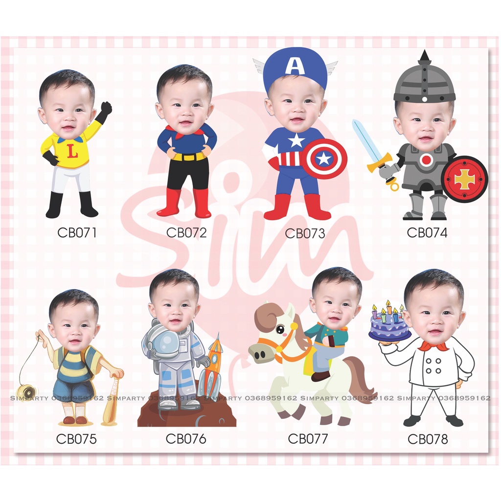 Thiết kế hình Chibi cho bé trai trang trí tiệc sinh nhật theo yêu cầu