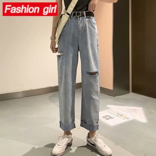 Quần Jeans Dài Phối Vết Rách Cá Tính Thời Trang Cho Nữ