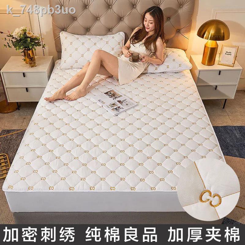 Ga●Tấm trải giường bằng vải cotton nguyên chất đơn mảnh chống trượt cố định trọn gói dày chần bông bụi Bảo vệ nệm