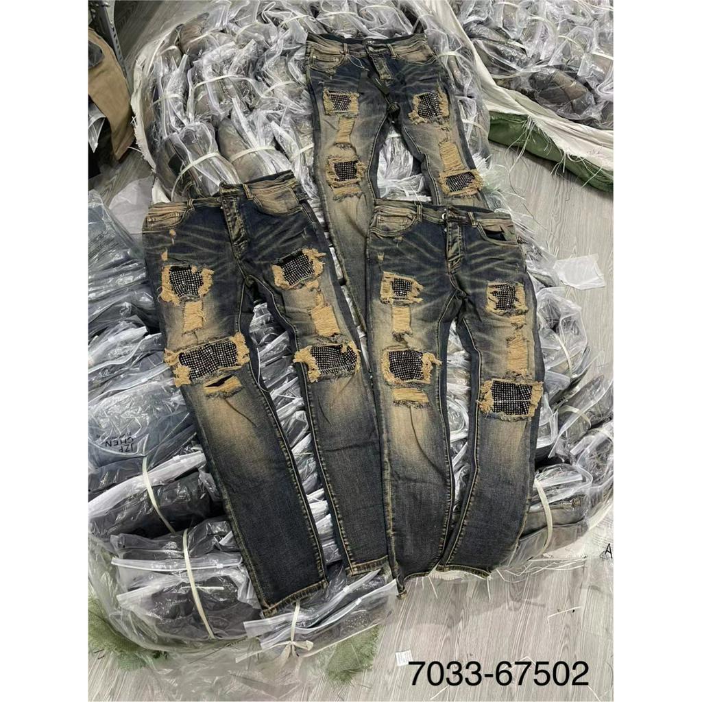 Quần Jeans Nam Loang Vá Hạt Kim Tuyến Cao Cấp - Quần Jeans Nam Like Au.th Vá Đính Đá Siêu Đẹp