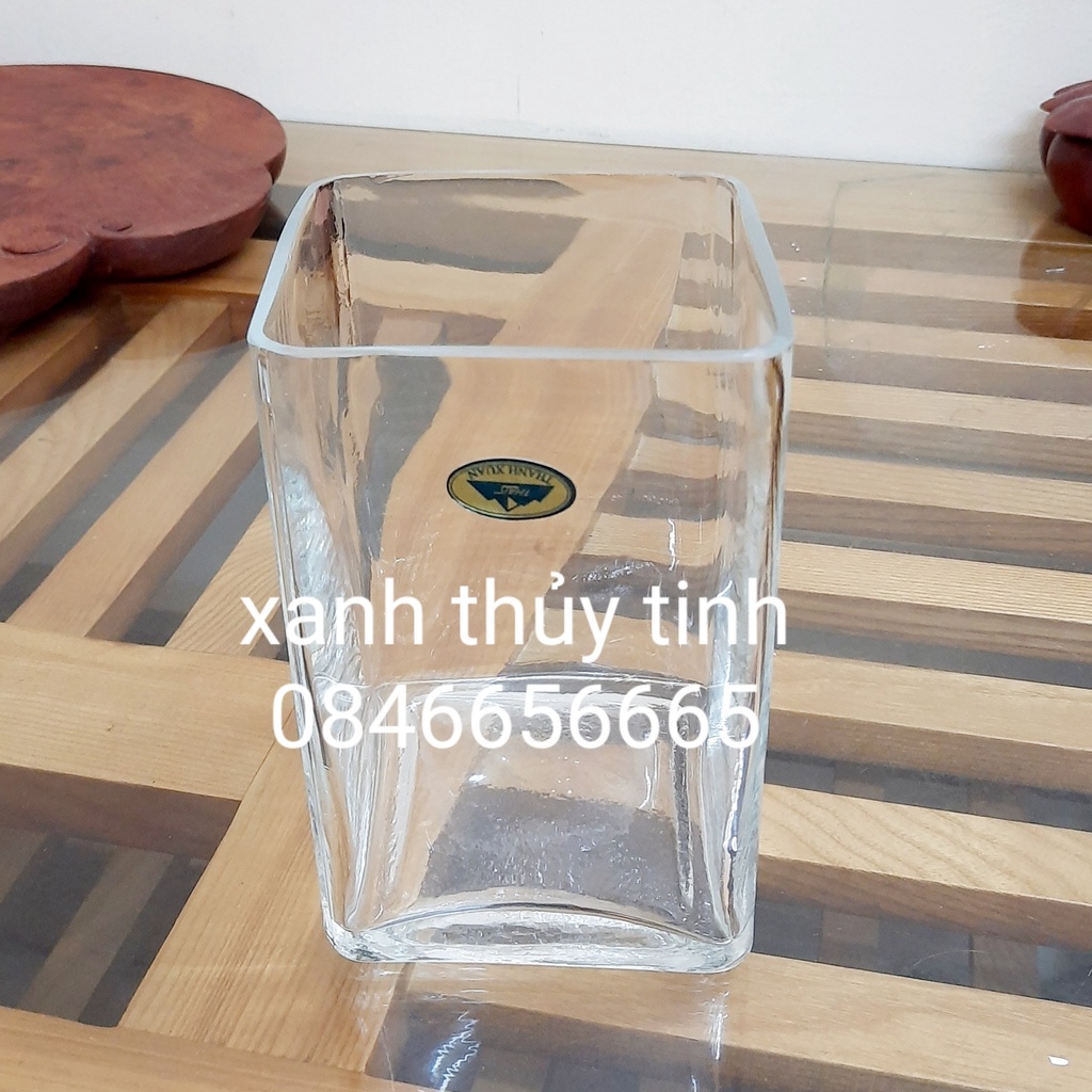 Bình thủy tinh trang trí, cắm hoa trụ vuông 15cm