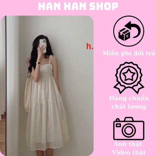Váy 2 Dây Dáng Babydoll - Váy Nữ Dáng Dài Đến Đầu Gối - HANHAN SHOP
