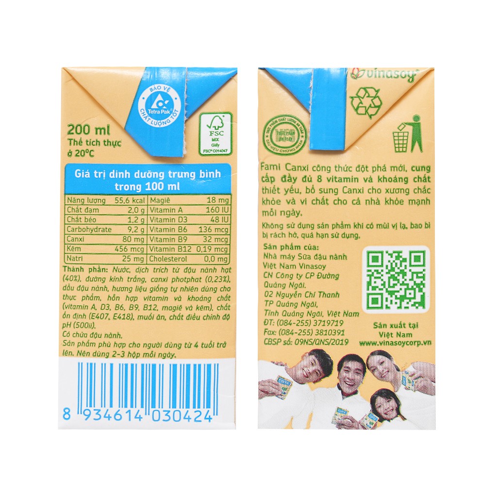 Lốc 6 hộp sữa đậu nành Fami Canxi 200ml