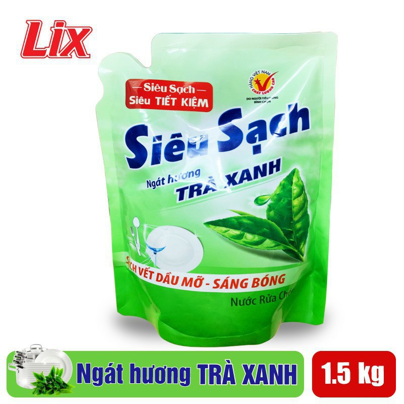 Nước rửa Chén Lix1,5kg Hương Trà xanh/ Hương chanh