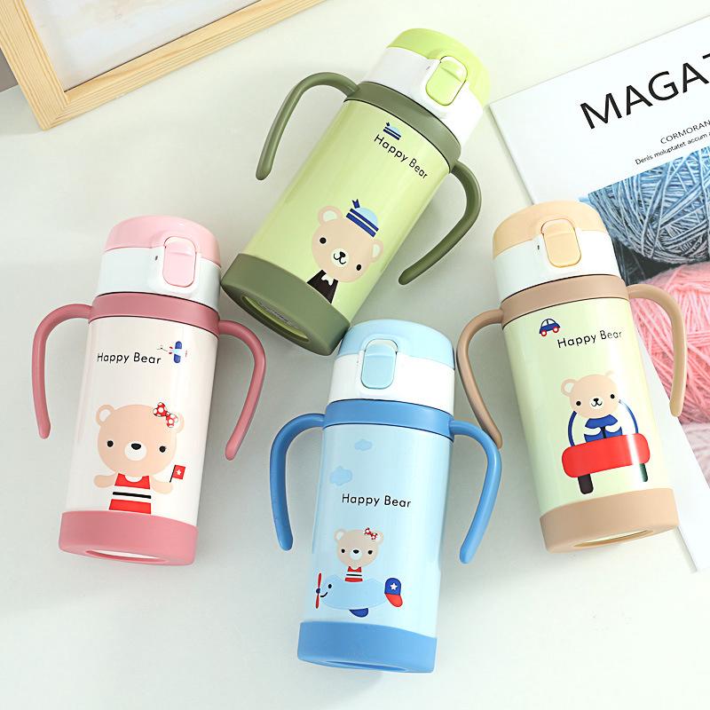 Bình Nước Giữ Nhiệt Có Ống Hút Họa Tiết Hoạt Hình Cho Bé