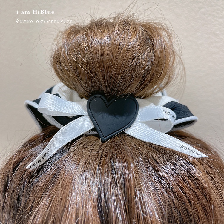 Dây Buộc Tóc Hình Nơ Trái Tim Màu Đen Phong Cách Pháp Cổ Điển Thời Trang 2022