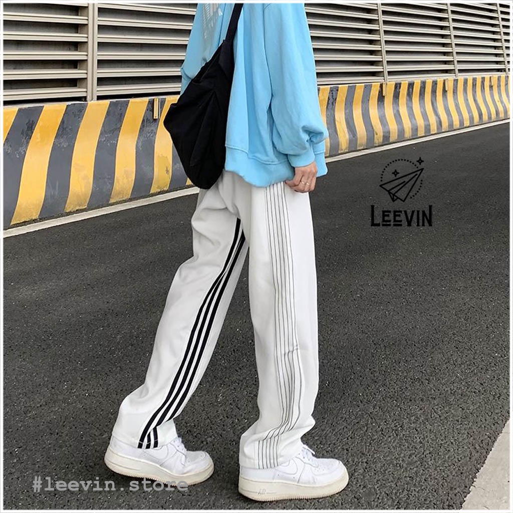 Quần Ống Rộng 3 Sọc HIP HOP Nam Nữ Unisex Ulzzang Thể Thao Kiểu quần sọc nữ Phong Cách Đường Phố Leevin Store