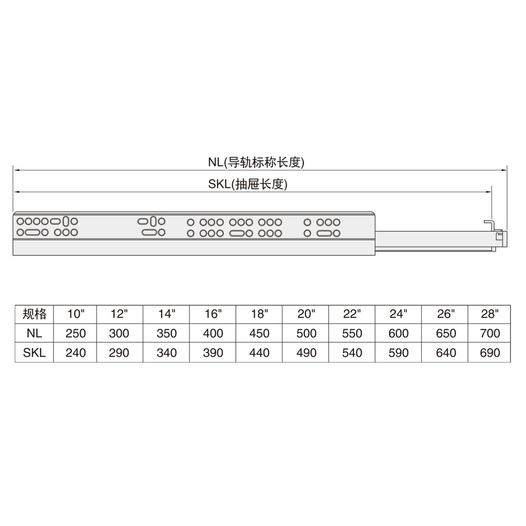 Ray âm giảm chấn 3 tầng R I.D.R-SQ-1603,250-300mm,kèm bộ tay khóa