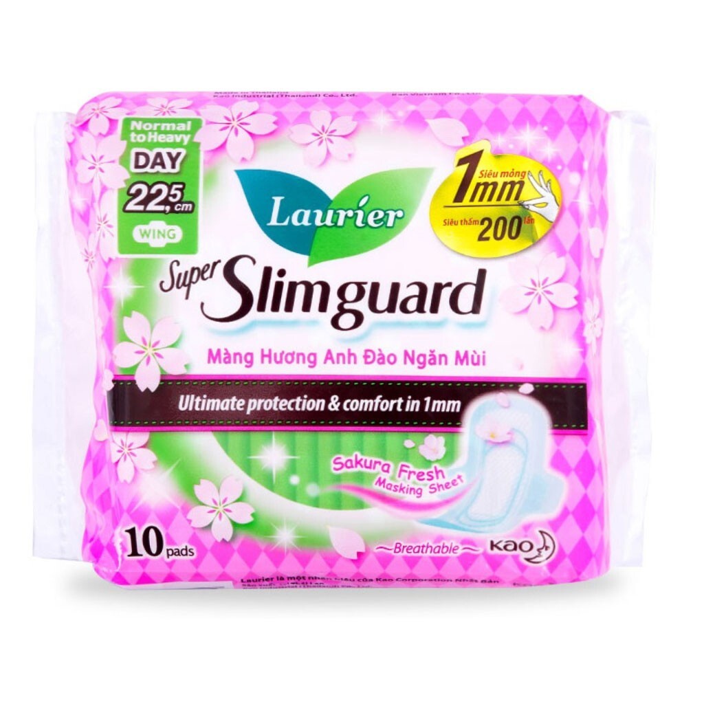 Băng Vệ Sinh Màng Hương Anh Đào Ngăn Mùi Laurier Super Slimguard 22.5 cm Gói 10 M, 20M