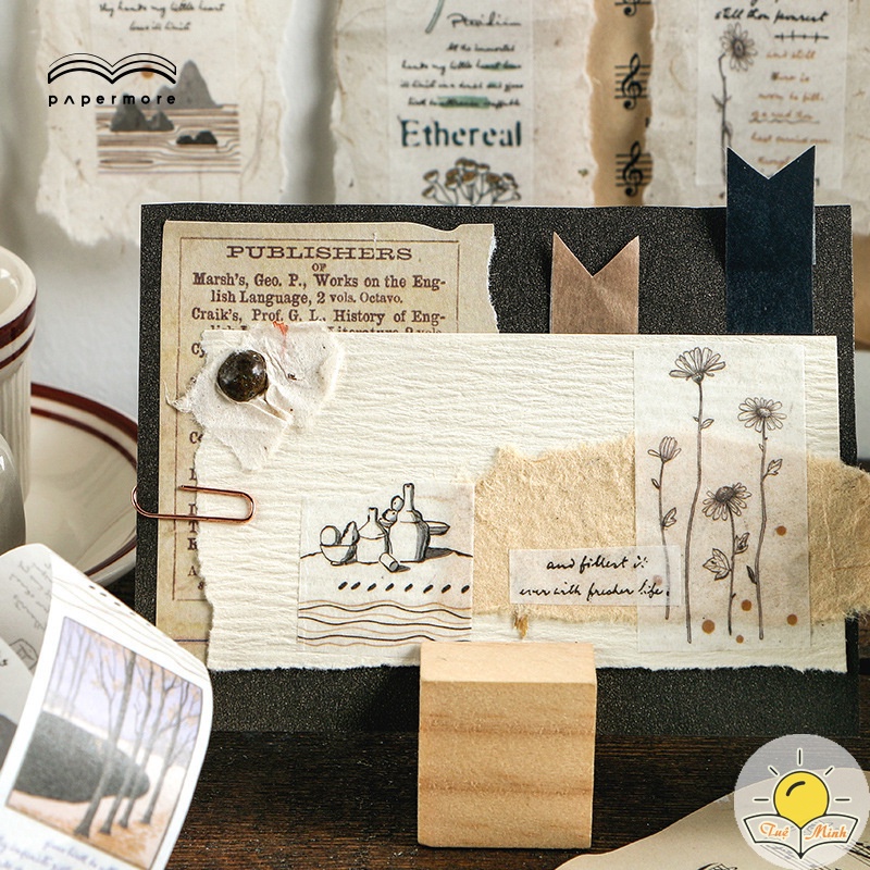 Dải sticker vintage STI14 VPPTUEMINH, Masking Tape siêu dài dán cuộn trang trí Bullet Journals Tuệ Minh