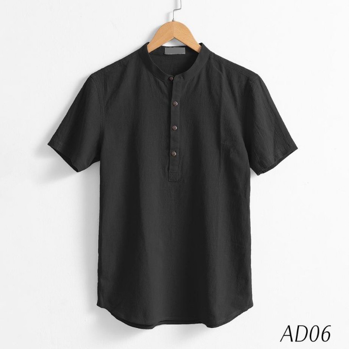 Áo Sơ Mi Nam Vải Đũi Kiểu Chui Đầu Cổ Tàu 4 Cúc | BigBuy360 - bigbuy360.vn