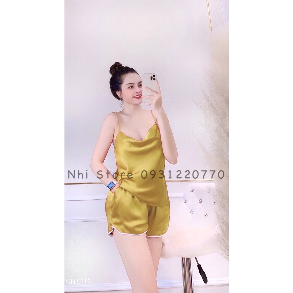 [FREESHIP 50k] Set Bộ Mặc Nhà Áo Hai Dây Cổ Đổ Quần Ngắn Lụa Satin Loại 1 Size 45-60kg