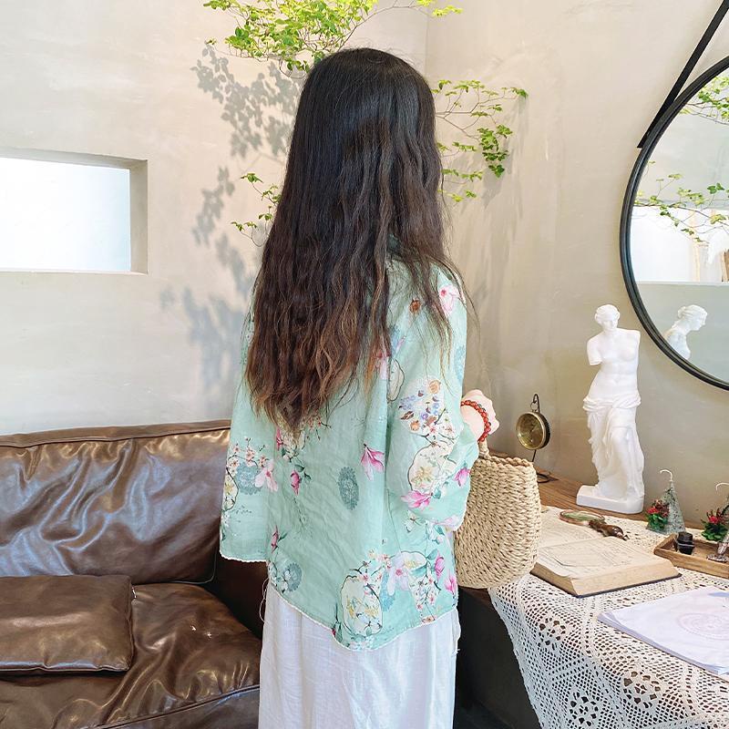 Áo Kiểu Tay Lửng In Hoa Thời Trang Mùa Hè Vintage Dành Cho Nữ