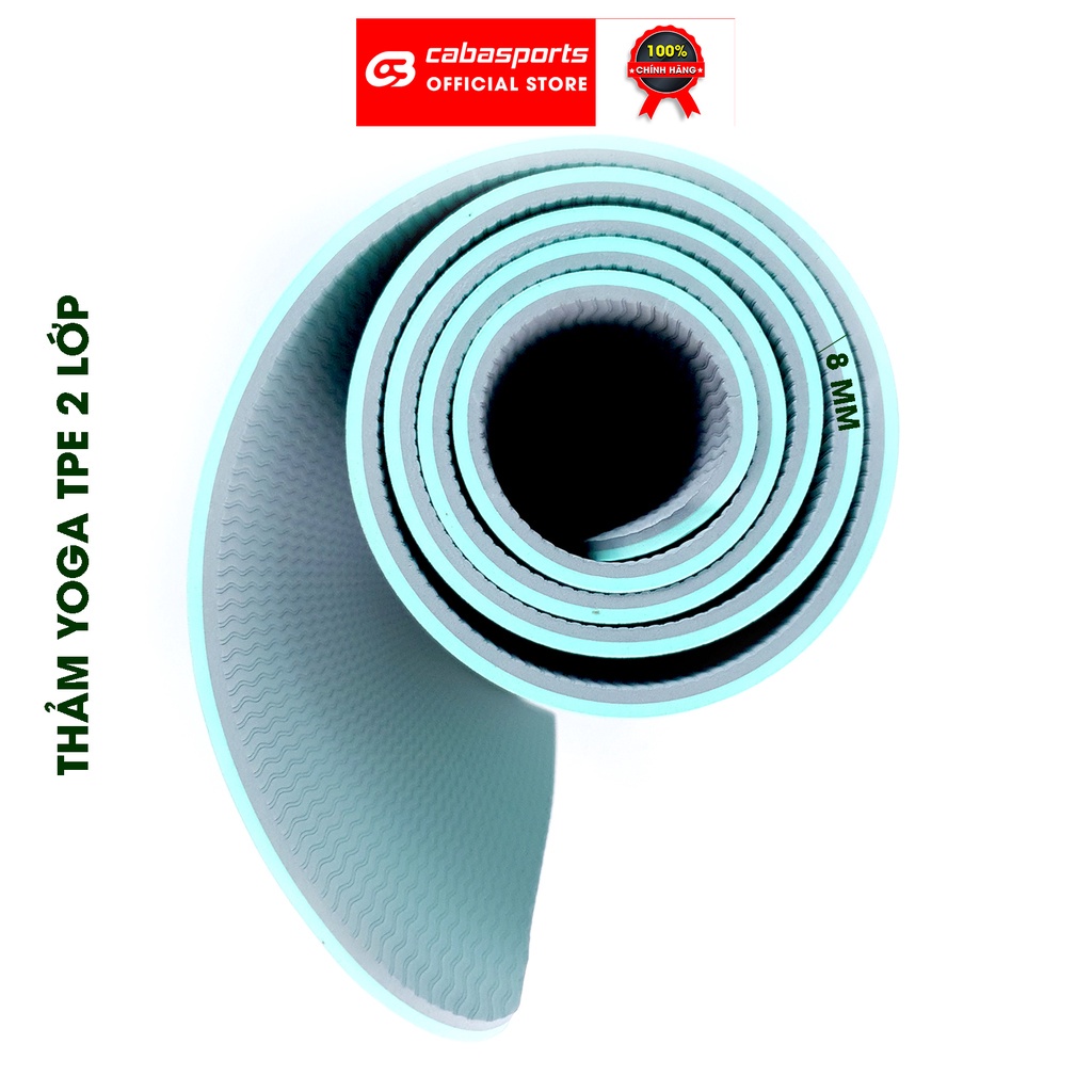 Thảm Yoga chống trượt Cabasports cao cấp, thảm tập yoga gym TPE 2 lớp đàn hồi 6-8mm