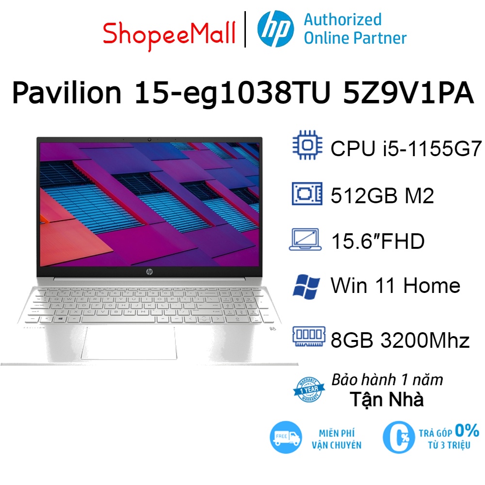 Laptop HP Pavilion 15-eg1038TU 5Z9V1PA i5-1155G7| 8GB| 512GB| OB| 15.6″FHD| Win11 (Bạc)