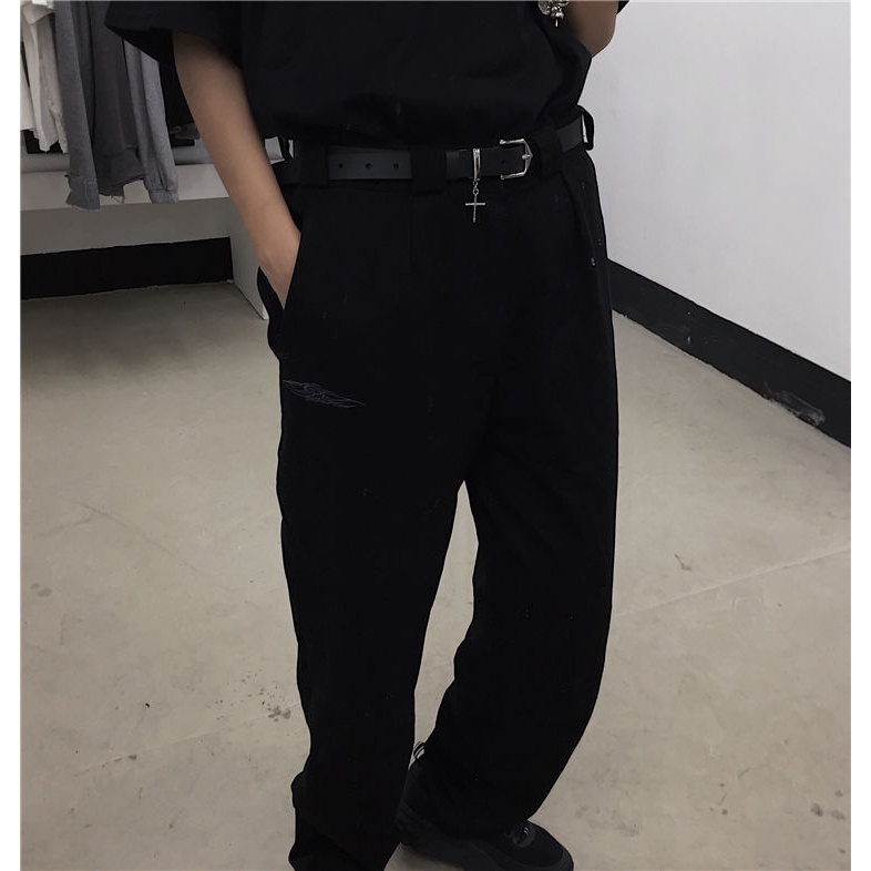 Thắt lưng da màu đen phong cách hip-hop thời trang cặp đôi cho nam