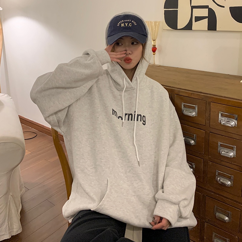 SUXI Áo Hoodie Tay Ngắn Dáng Rộng Thời Trang Mùa Thu Cho Nữ