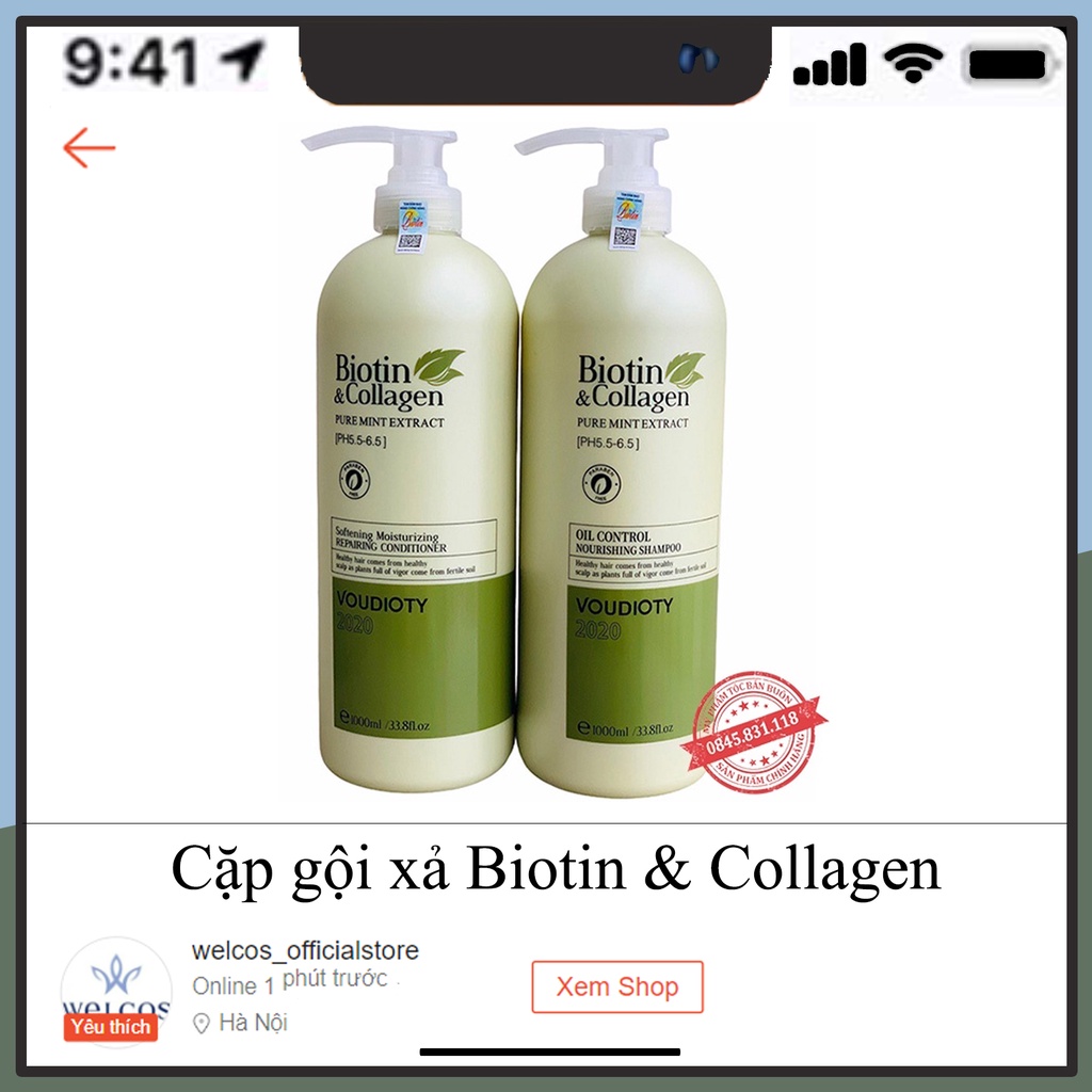 Cặp dầu gội xả Biotin &amp; Collagen ngăn ngừa rụng tóc phục hồi tóc (xanh lá) CT65