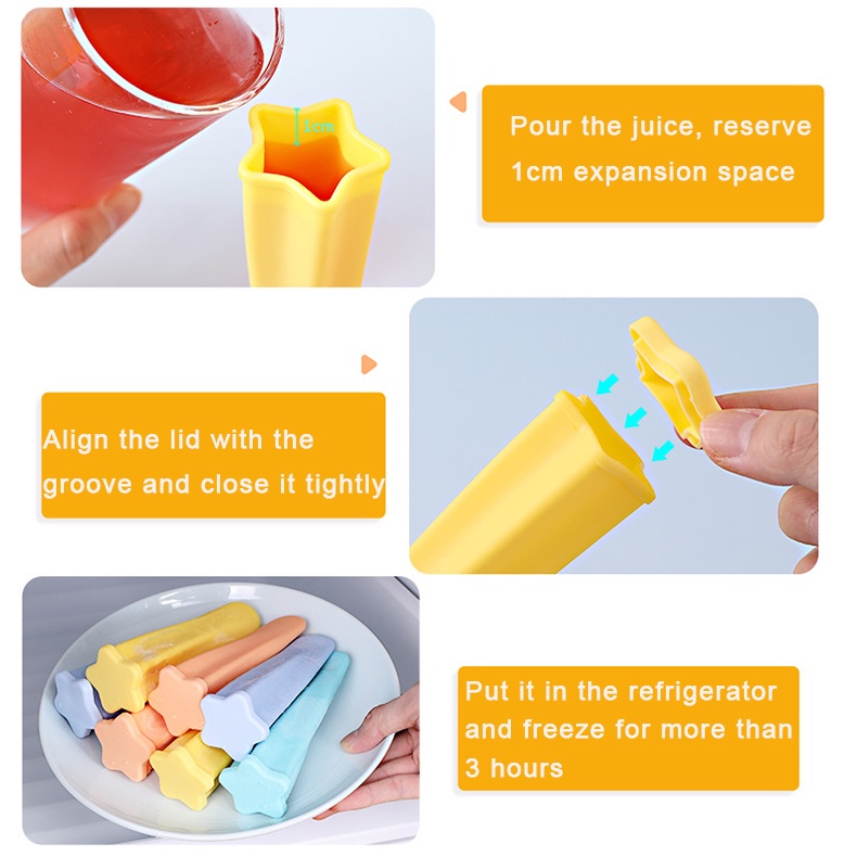 Set 4 khuôn silicon làm kem que hình ngôi sao có thể tái sử dụng