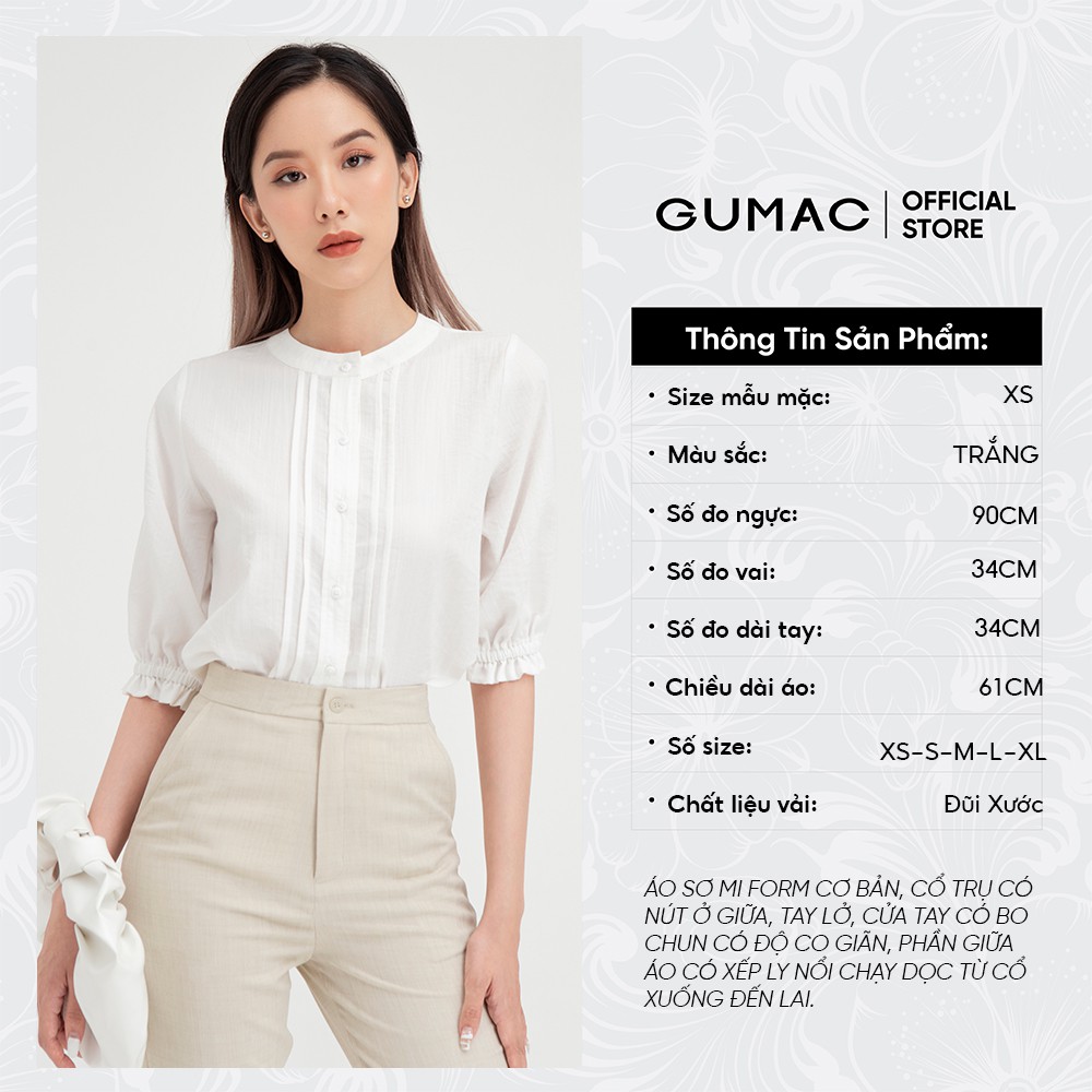 [Mã WABRGU100 giảm 15% đơn 249K tối đa 100k] Áo sơ mi nữ cổ trụ GUMAC đồ công sở thanh lịch AB492