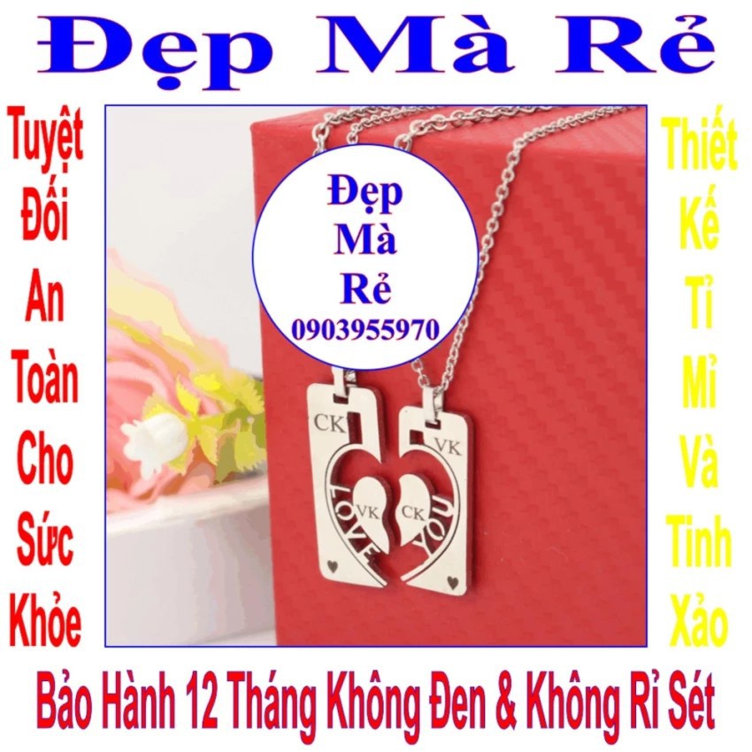 Dây chuyền cặp màu trắng 2 mảnh ghép khắc chữ CK & VK kết hợp chữ LOVE YOU (2 dây) - DCC00006T035069