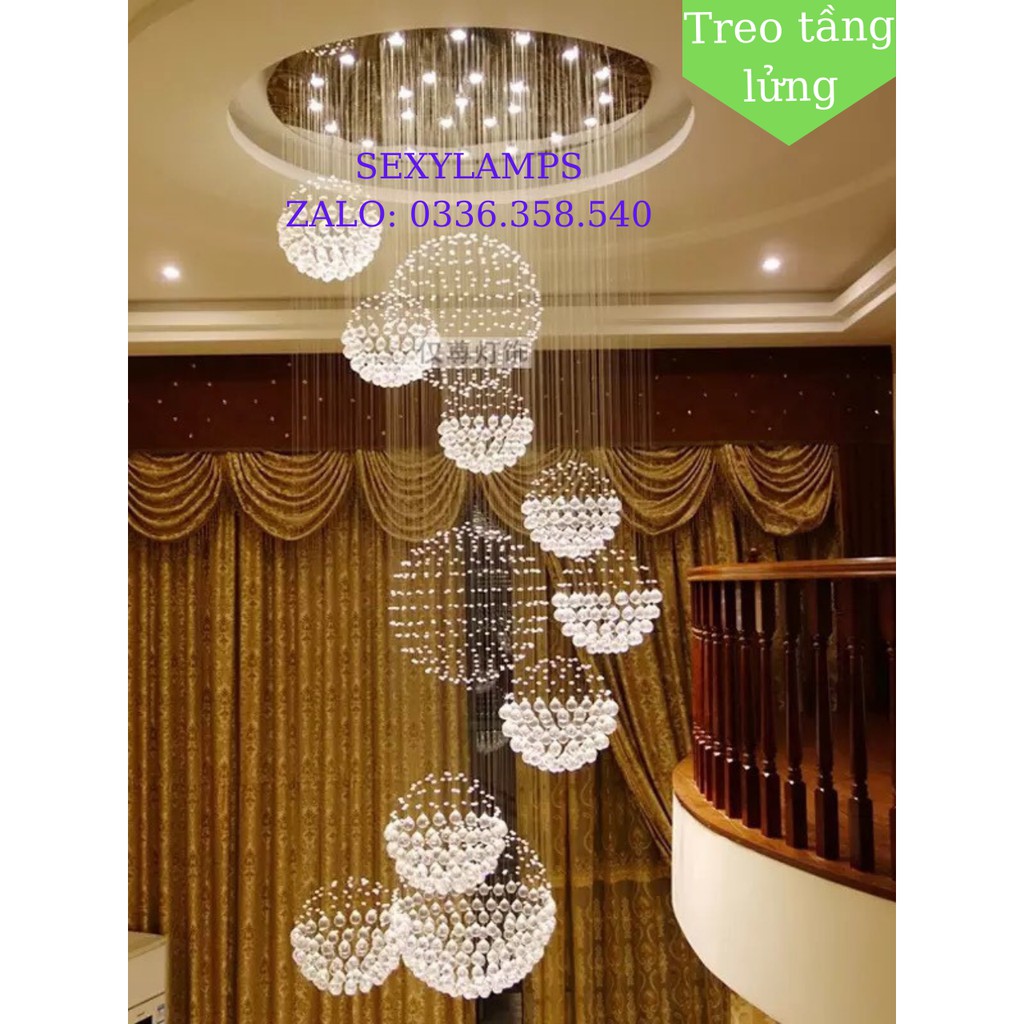 Đèn Thả Pha Lê Trang Trí Phòng, Bàn Ăn, Cầu Thang Đẹp Cao Cấp. Tặng Kèm Bóng LED Thủy Tinh
