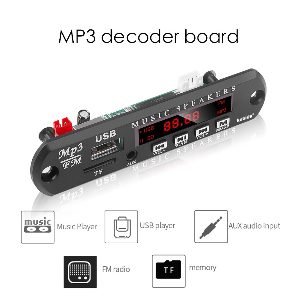 Car Audio Decoder Card DC 5V/12V Micro USB AUX MP3 Music Player Speaker