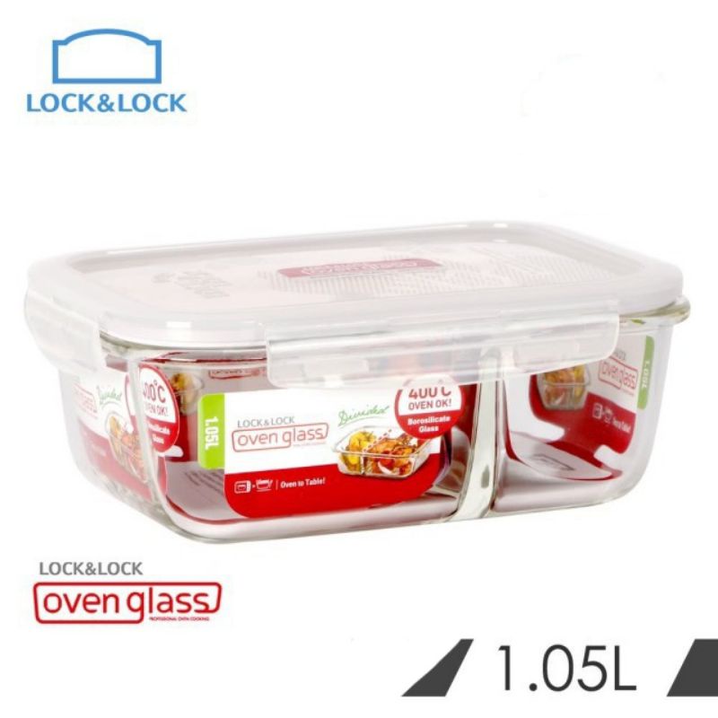 Hộp thủy tinh 2 ngăn lock and lock 1050ml chịu nhiệt