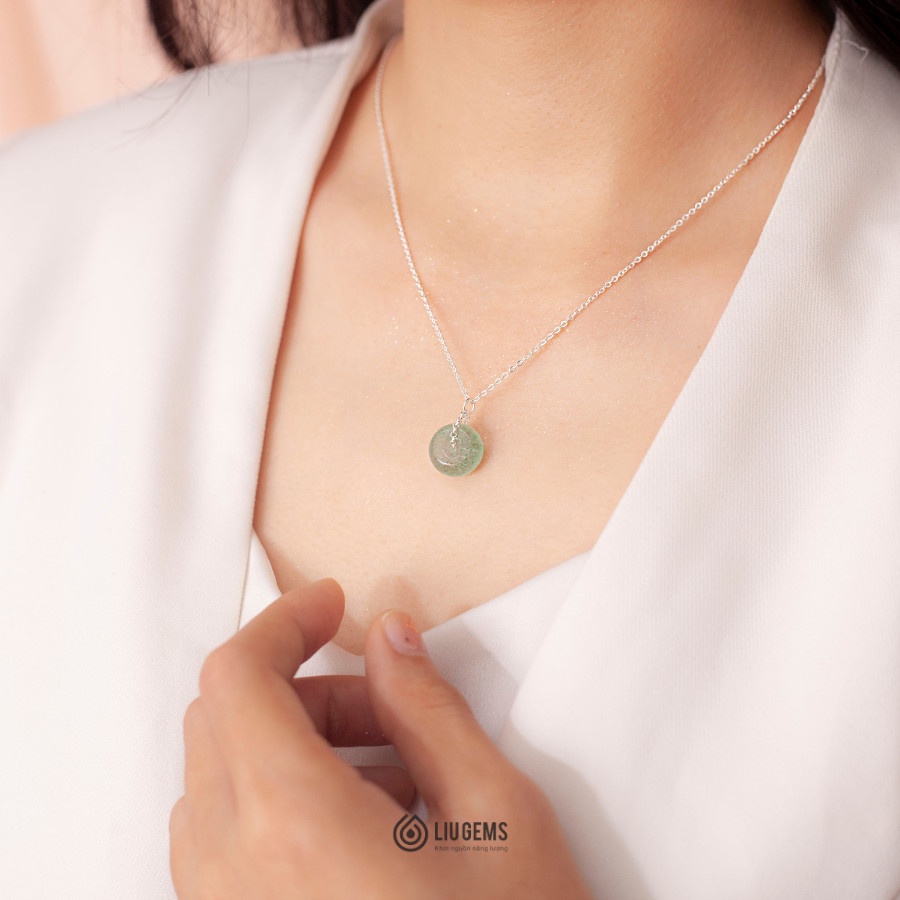 Dây Chuyền Bạc Nữ 925 Liugems Kết Hợp Đá Phong Thuỷ Đồng Điếu May Mắn, Thời Trang