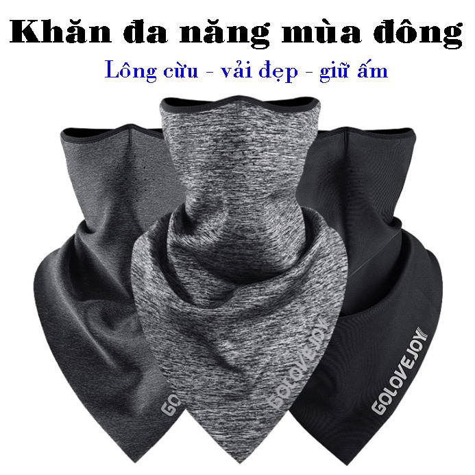 Khăn đa năng tam giác mùa đông cao cấp - vải lót lông cừu ấm áp