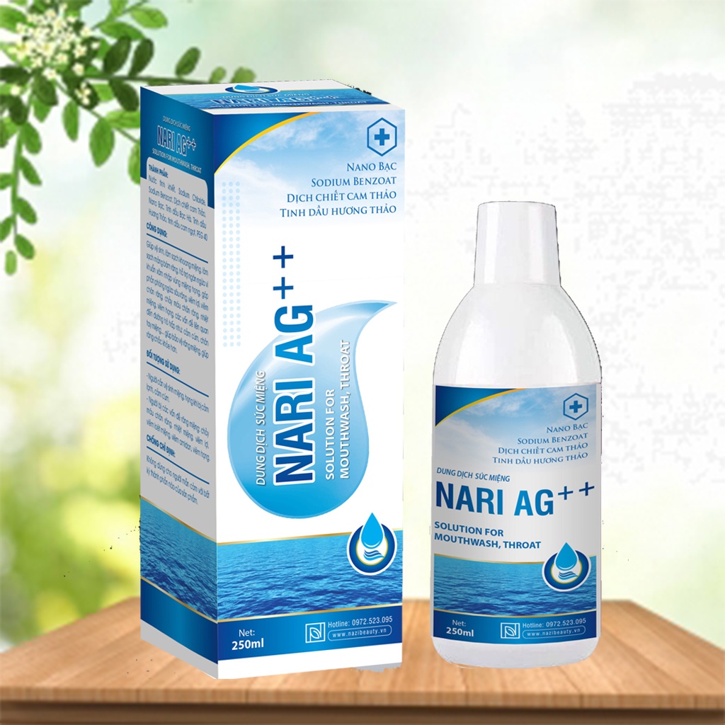 Nước súc miệng nano bạc Nari thơm miệng phòng tránh lây theo đường hô khử mùi vệ sinh sạch sẽ chai 250 ml
