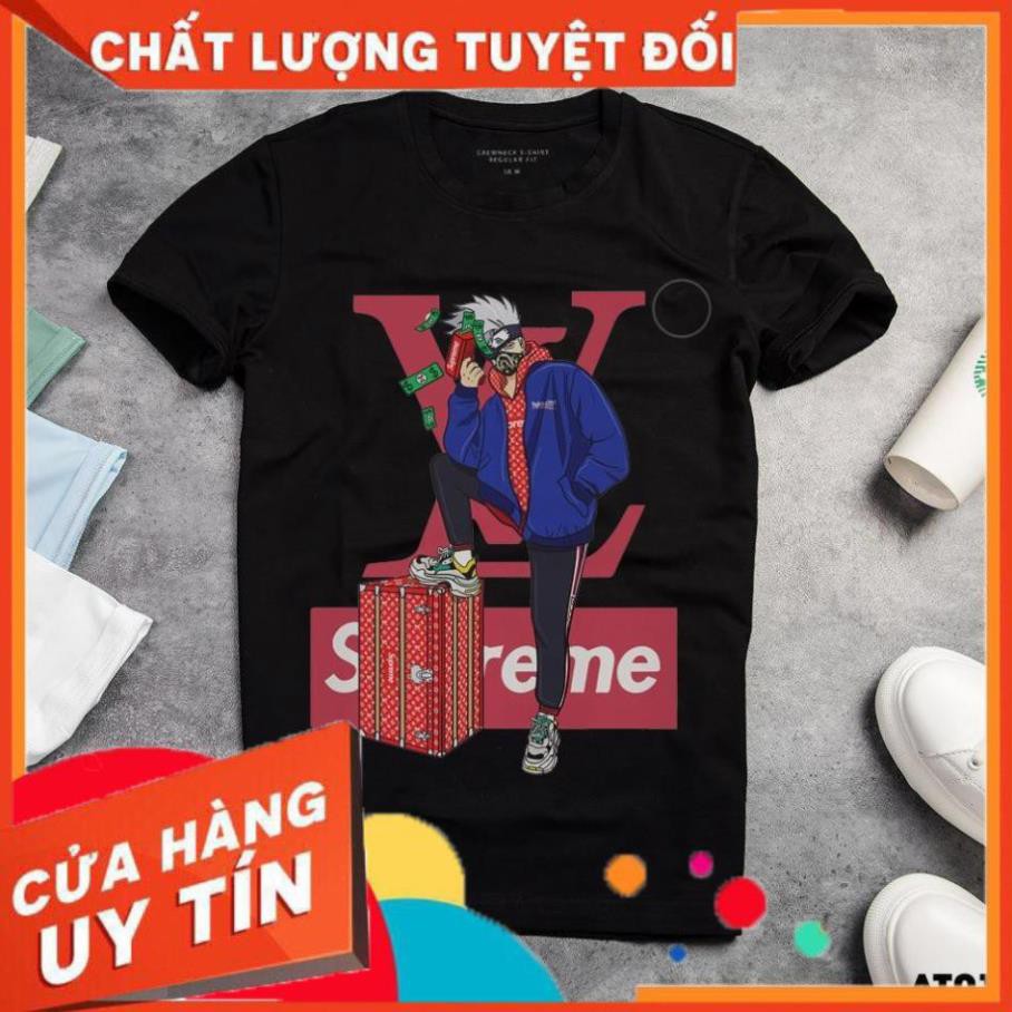 Áo thun in unisex,tay ngắn, tay lỡ, áo thun kết hợp lv, supreme ninja kakashi, naruto