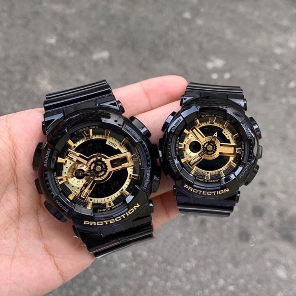 Đồng hồ thể thao nam nữ kim điện tử - GA110 đen vàng