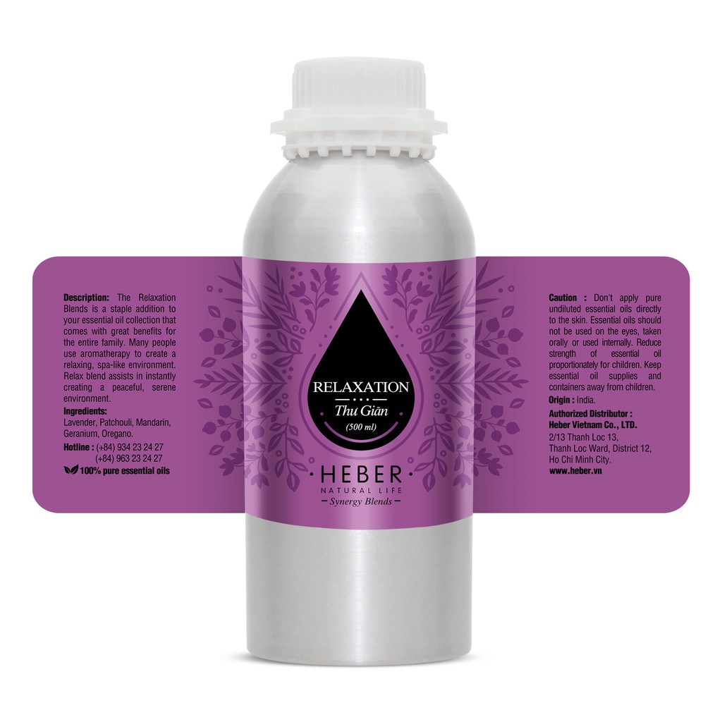 (Chai Lớn 500ml/1000ml)Tinh Dầu Thư Giãn Relaxation Blend Heber Natural Life, Cao Cấp Nhập Khẩu, Thiên Nhiên Nguyên Chất