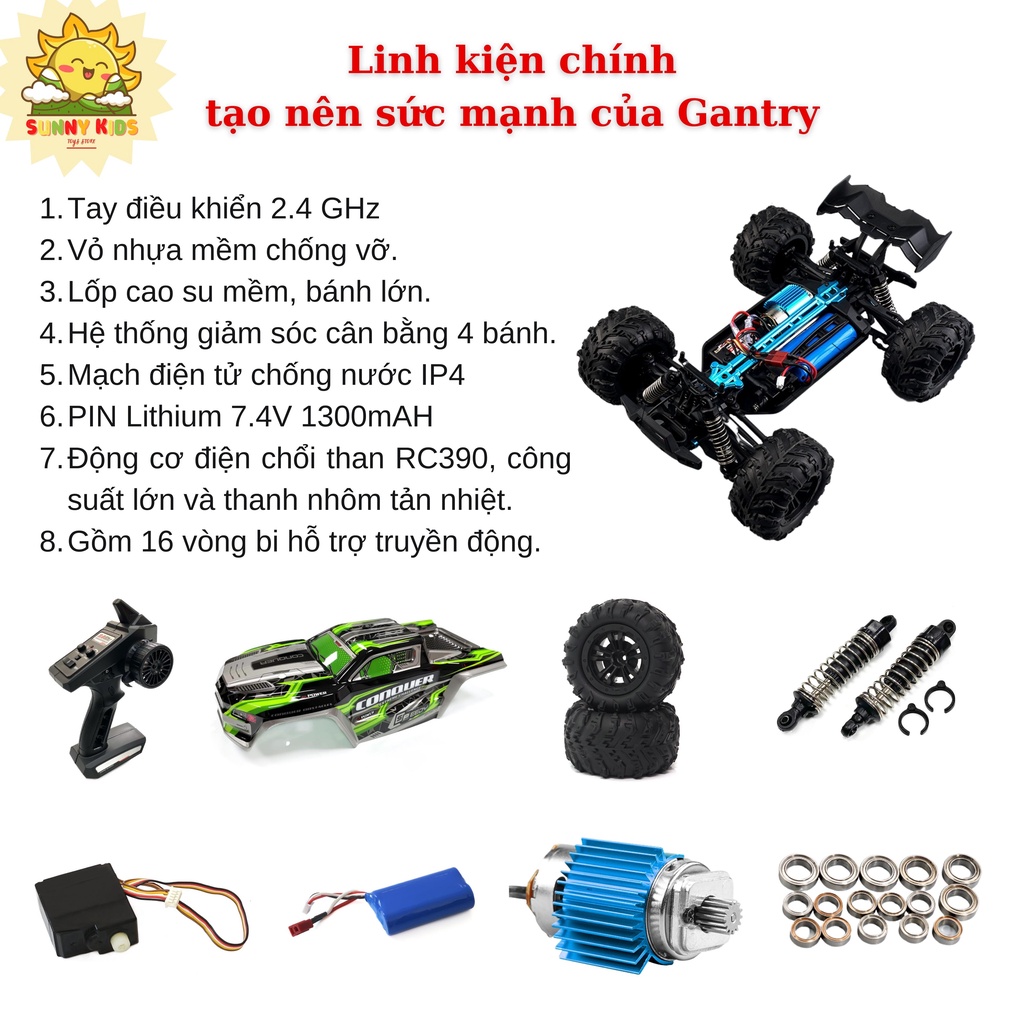 Xe địa hình điều khiển từ xa Bán tải CONQUER 1:16, công nghệ cao, 38km/h, 2.4GHz, 80m, Drift, Off-road - Sunny Kids
