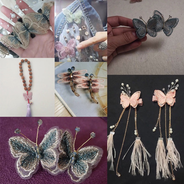 3D sáng tạo ren bướm thêu vải khâu vá sợi thêu vá phụ kiện may mặc