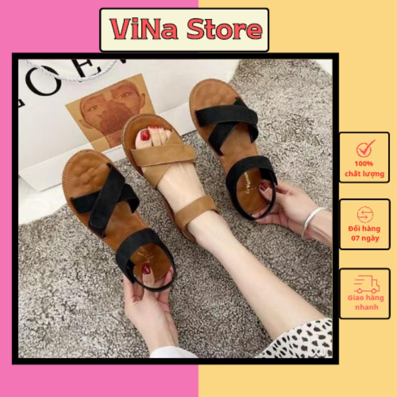 Giày xăng đan nữ đế bằng quai dây chéo đi học,đi biển VINA STORE mã V2