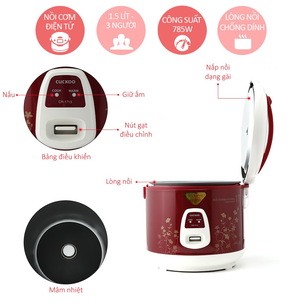 Nồi Cơm Điện Cuckoo CR-1713 - 3L - Hàng Chính Hãng