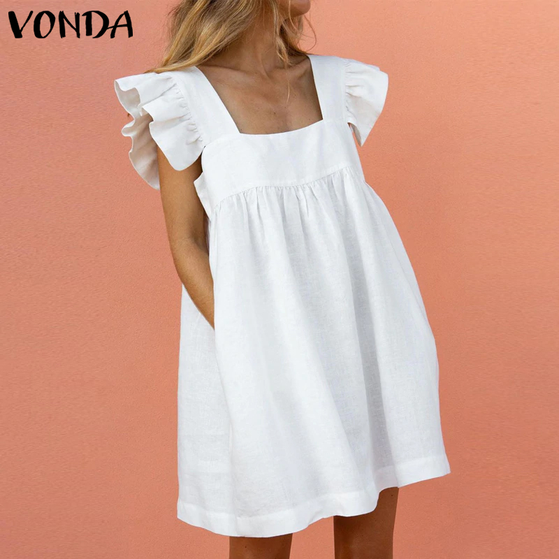 Đầm Sát Nách Cổ Vuông VONDA Phối Bèo Thiết Kế Màu Trơn Thanh Lịch | BigBuy360 - bigbuy360.vn