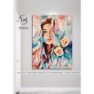 Tranh cô gái màu nước hiện đại cá tính trang trí showroom quán