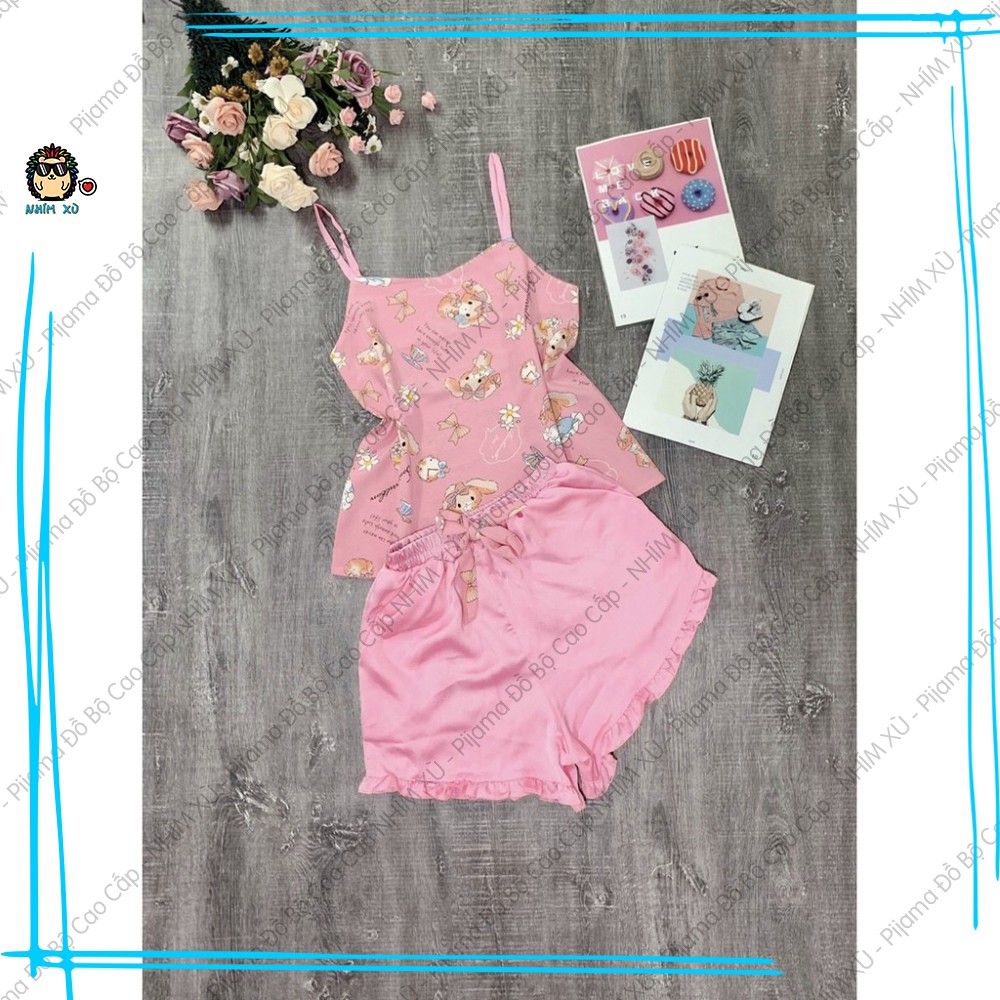 Đồ Bộ Ngủ Pijama Mặc Nhà Áo 2 Dây Quần Đùi Vải Satin Cao Cấp Logo Thỏ | BigBuy360 - bigbuy360.vn