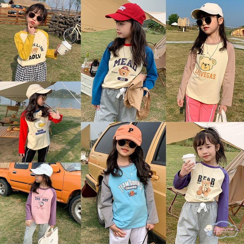 Áo Thun Tay Dài Cổ Tròn In Họa Tiết Hoạt Hình Dành Cho Bé Gái