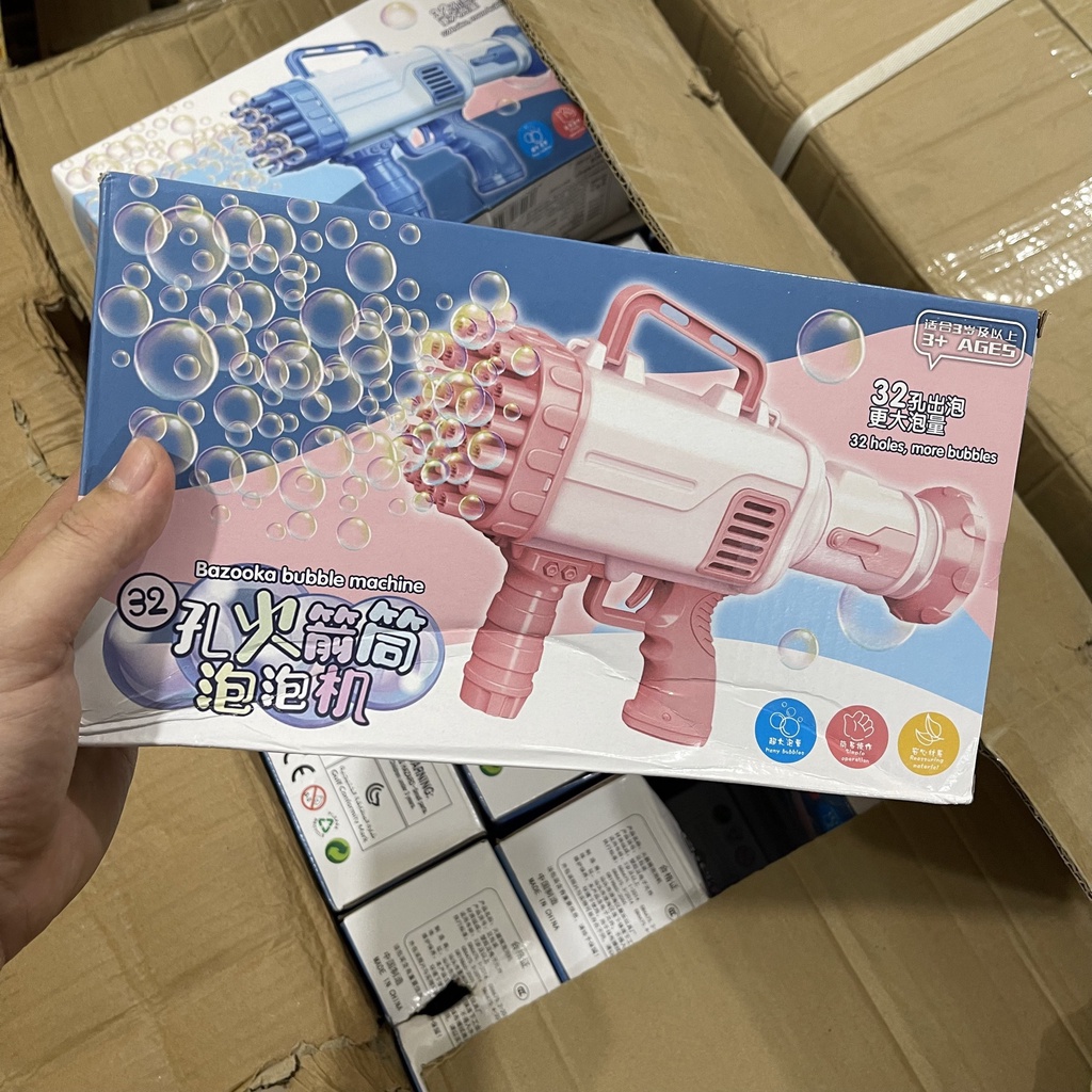 Súng bắn bong bóng 32 nòng 2 màu xanh và hồng