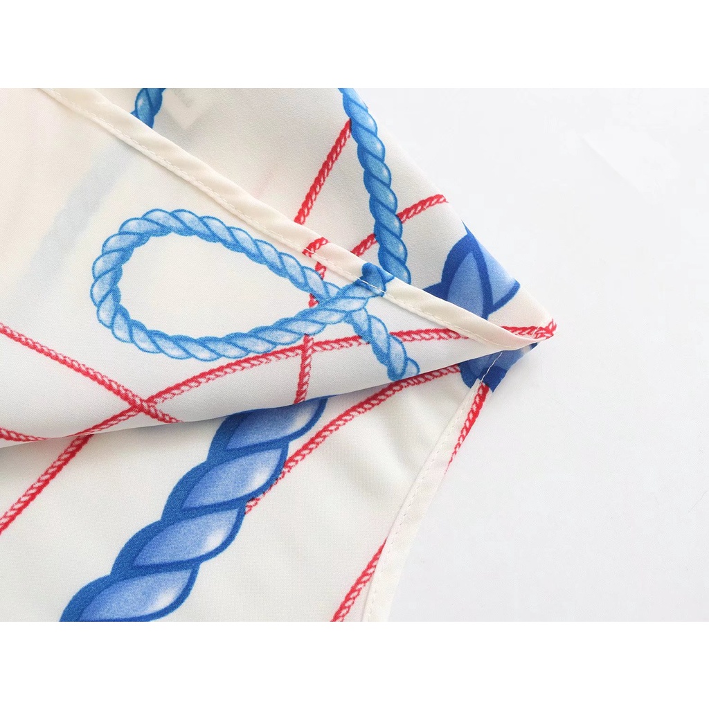 Zara Morocco full tag - Áo Zara sơ mi họa tiết chuỗi xanh thanh lịch sang đẹp AH02CCG39N10