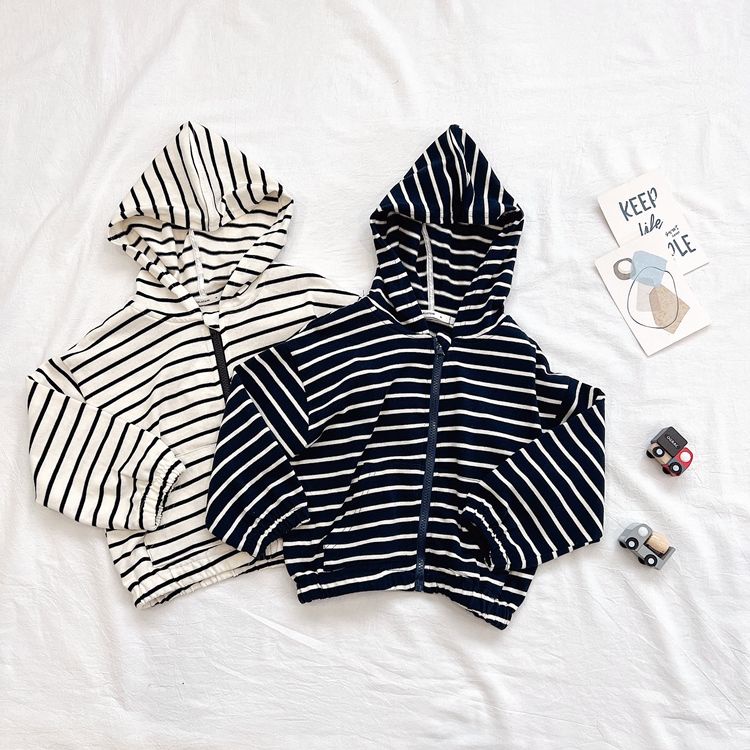 Áo Khoác Cardigan Có Nón Họa Tiết Kẻ Sọc Phong Cách Hàn Quốc Nhật Bản Mới 2022 Cho Bé Trai