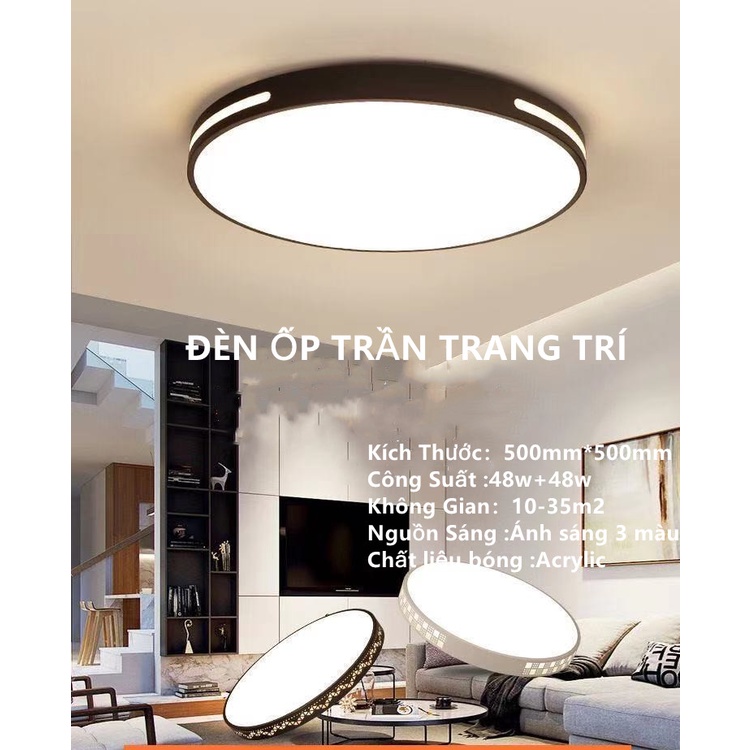 Đèn led ốp trần 3 màu viền kép trang trí phòng khách phòng ngủ 003 kích thước 500mm công suất 48w